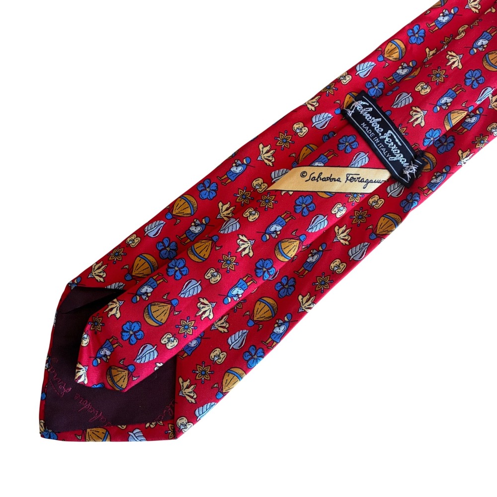 Salvatore Ferragamo Tie Mens OS Red Silk Hot Air Balloon Novelty Italy Designer
